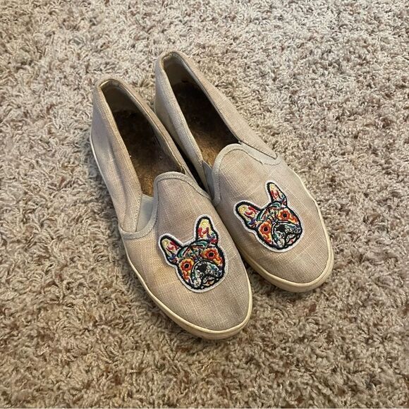 Soludos Frenchie Embroidered Beige Slip On Canvas Shoes size 8 - Picture 2 of 5